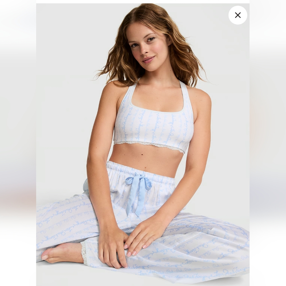 Victora's Secret PINK x LoveShackFancy Cotton Racerback Bralette Blue